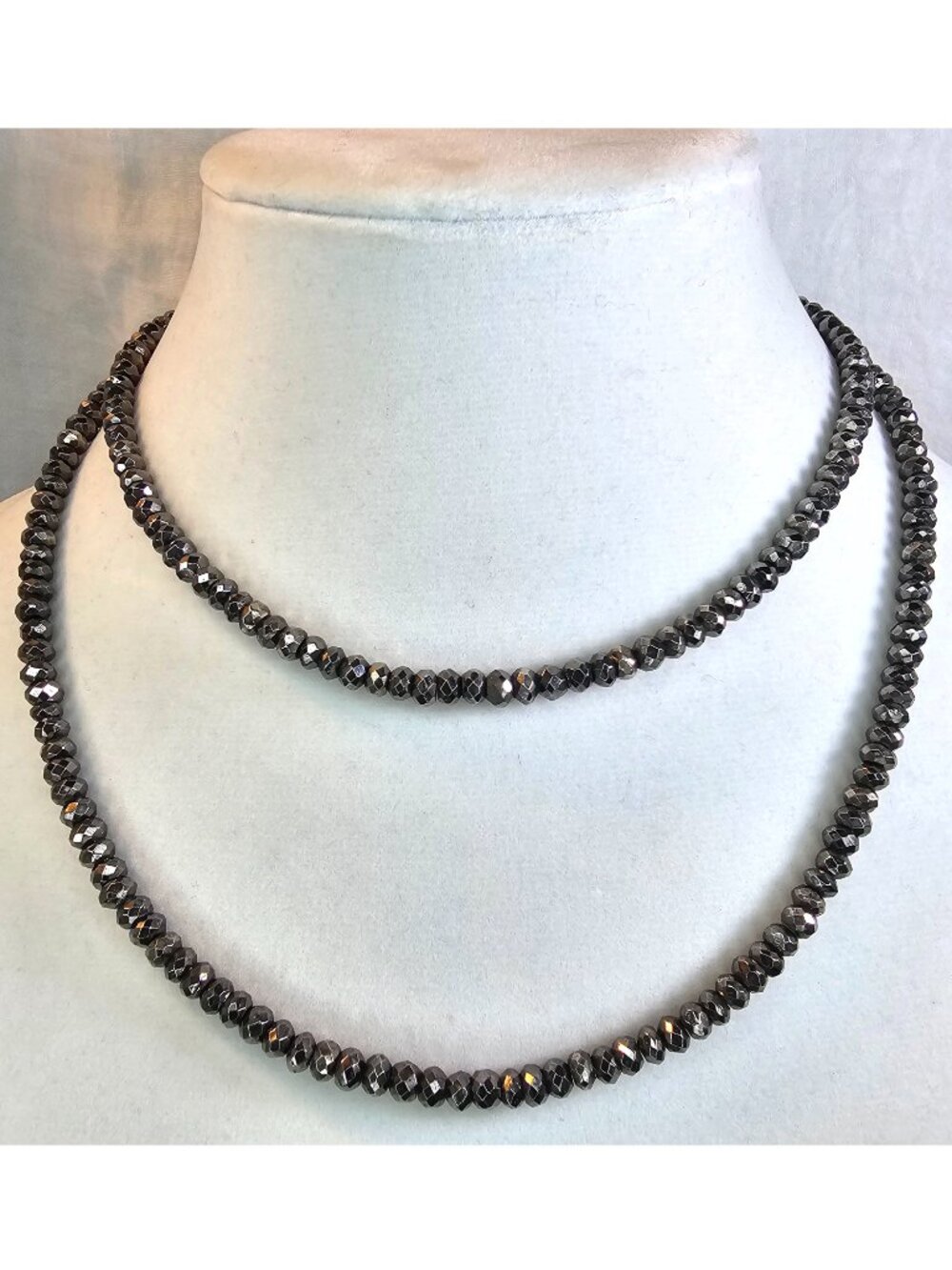 Robindira Unsworth 35” Chunky Faceted Pyrite Opera Necklace Gold Silver Vermeil